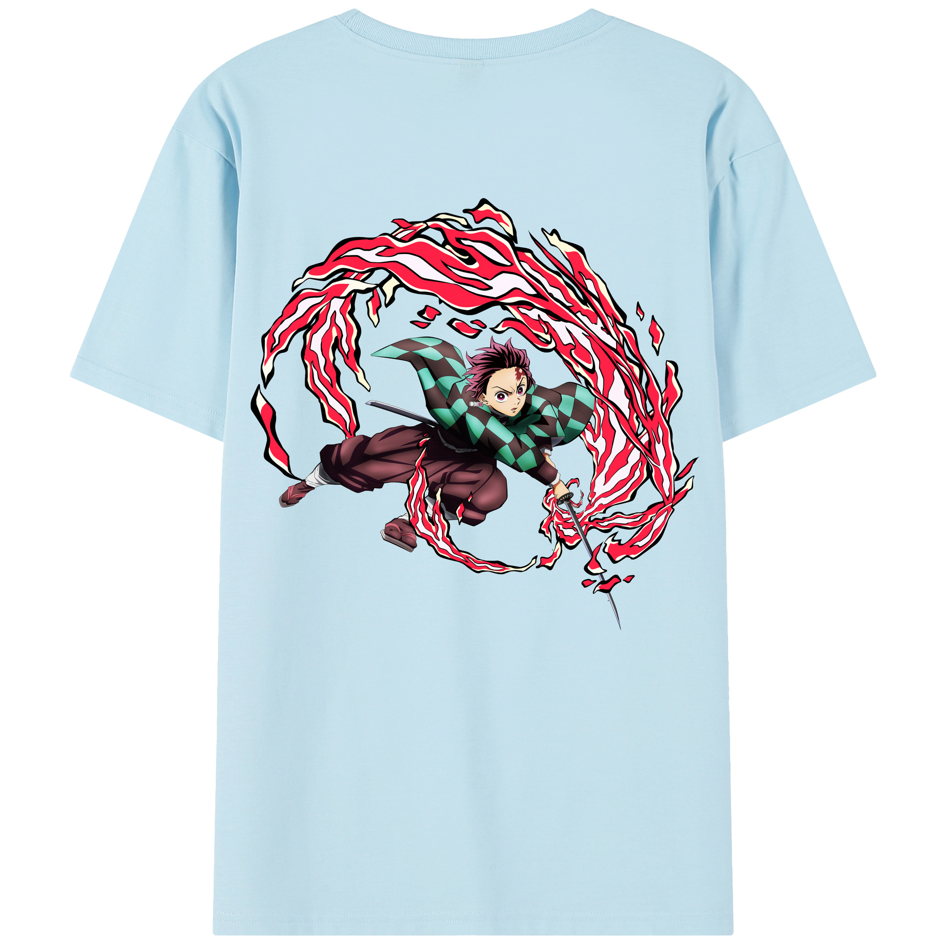 （画像用） 鬼滅の刃 竈門 炭治郎／かまど たんじろう Kamado Tanjirou 綿100％半袖Tシャツ（背面プリント）